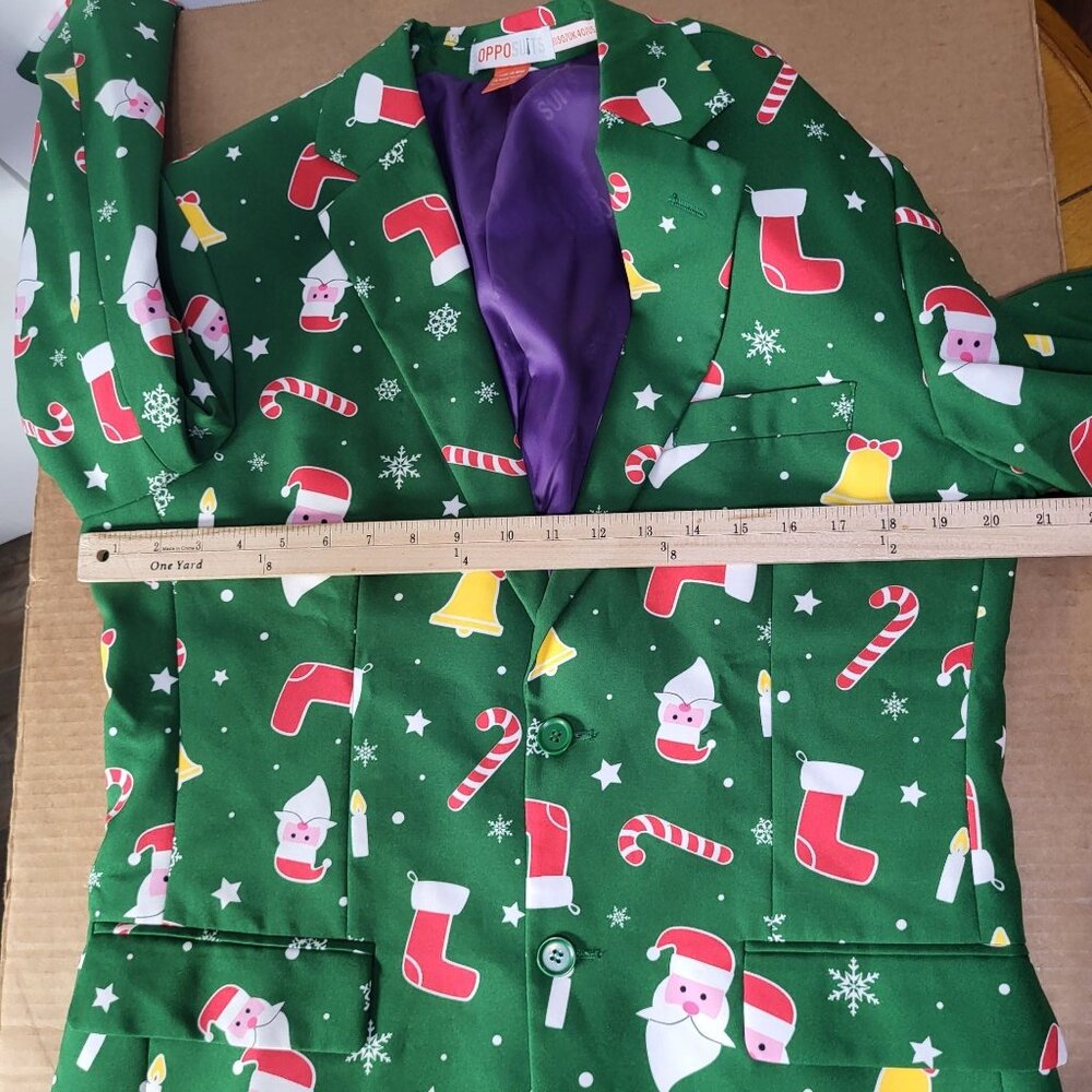 OPPOSUITS Men's SZ 40 Christmas Holiday Fun Suit Jacket Green Santaboss Print - Picture 3 of 8